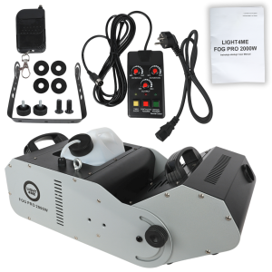 LIGHT4ME FOG PRO 2000W generator wytwornica dymu mgły DMX regulacja kąta wydmuchu 0-90° timer pilot bezprzewodowy kontroler przewodowy uchwyt montażowy