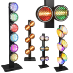 EVOLIGHTS LUMEN ROTO ruchome oświetlenie sceniczne LED retro vintage 6x40W WW+192x0,5W RGB+186x0,2W RGB efekt tła ring ciepły biały 2x uchwyt montażowy omega